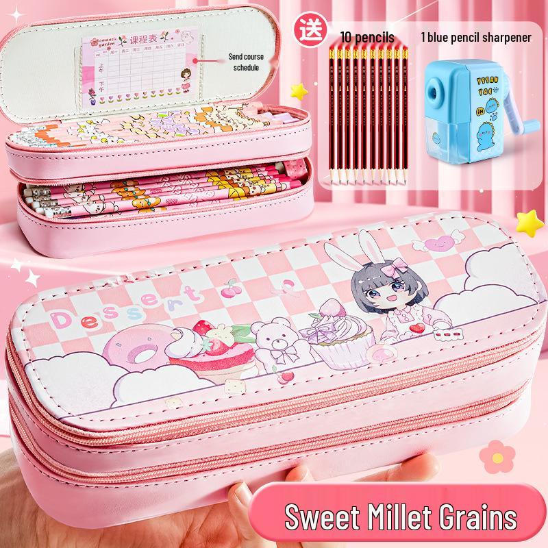 Large Capacity Double Layer Pencil Case - Cute, Stylish Canvas Stationery Box for School Students
