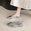 Fashion Elegant Patent Leather Low Heel Sandals for Women Shiny Crystal Pointed Toe Party Dress Shoes Size Comfort Slingback Sandals
