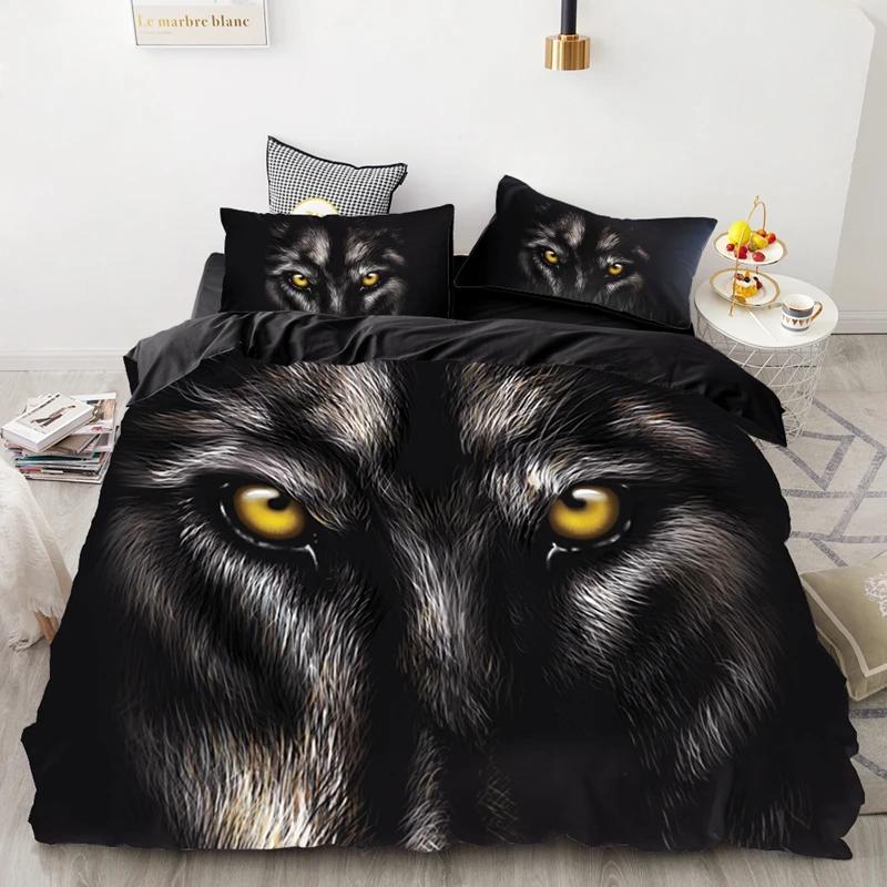 3PCS Wolf Tiger Lion Animal Pattern Bedding Sets Home Bedclothes Super King Cover Pillowcase Comforter Polyester Bedding Set