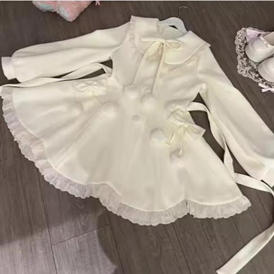 Japanese Kawaii Lolita Lace Patchwork Sweet Dress Coat Women Y2k Aesthetic Contrast Color Dresses Single Breasted Party Vestidos