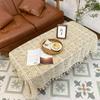 Hollow Crochet Lace Tablecloth Beige Cotton Thread Knitted Plaid Dining Table Cloth Fringed Circular Square Desktop Cover