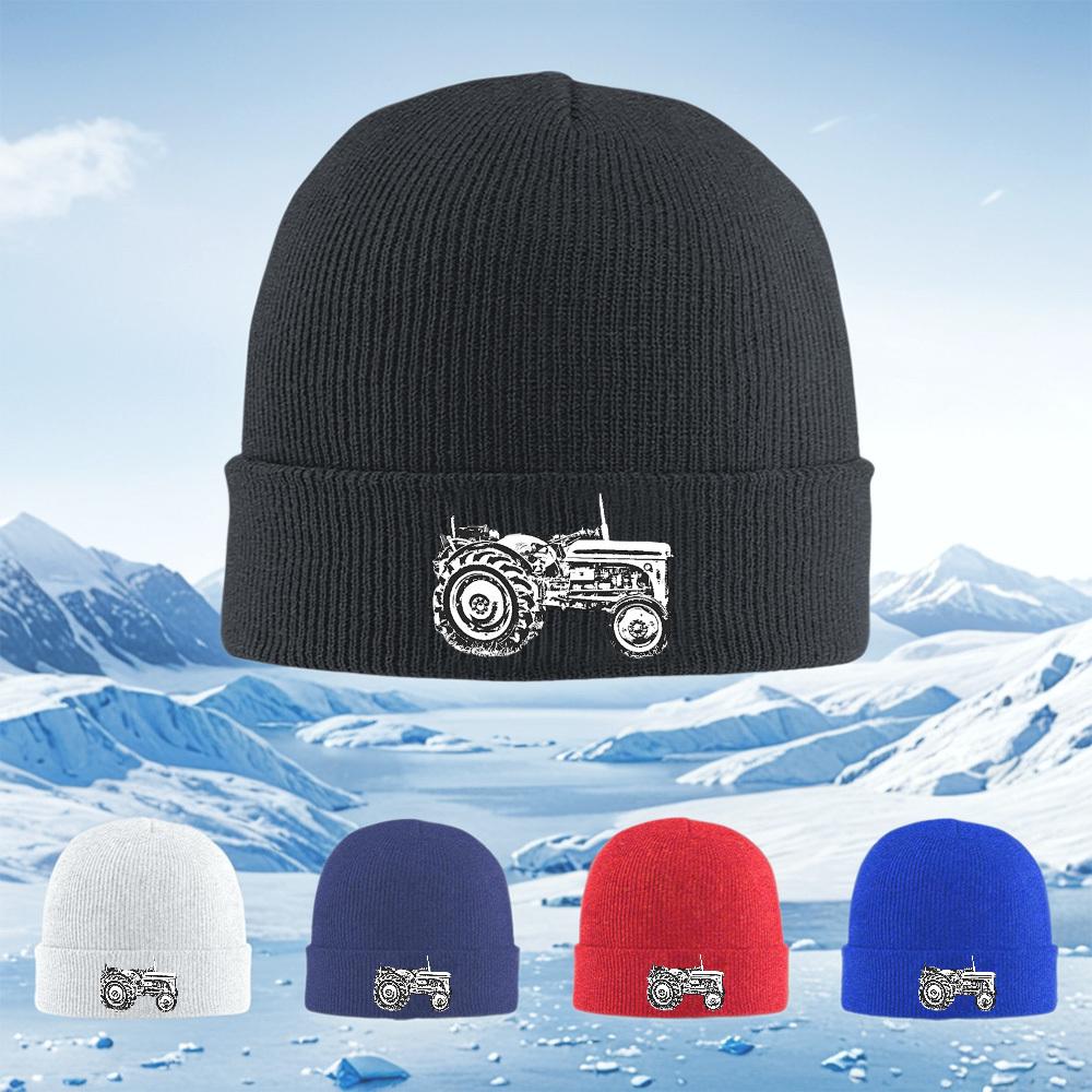 Tractor side profile wheels black background Men Women Unisex Knitted Hat Beanie Pullover Cap Winter Thermal Warm Christmas Outd