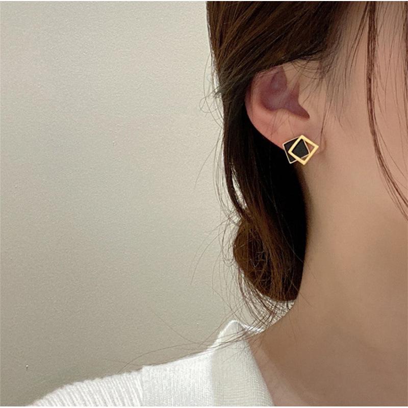 Japanese-Korean Geometric Square Stud Earrings - Minimalist Cold Style for Women