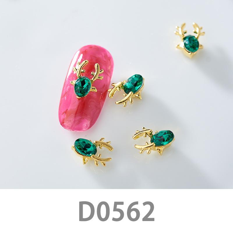 10Pcs Gold Silver Elk Antler Shape Alloy Diamond Nail Ornament Manicure Decoration Accessories
