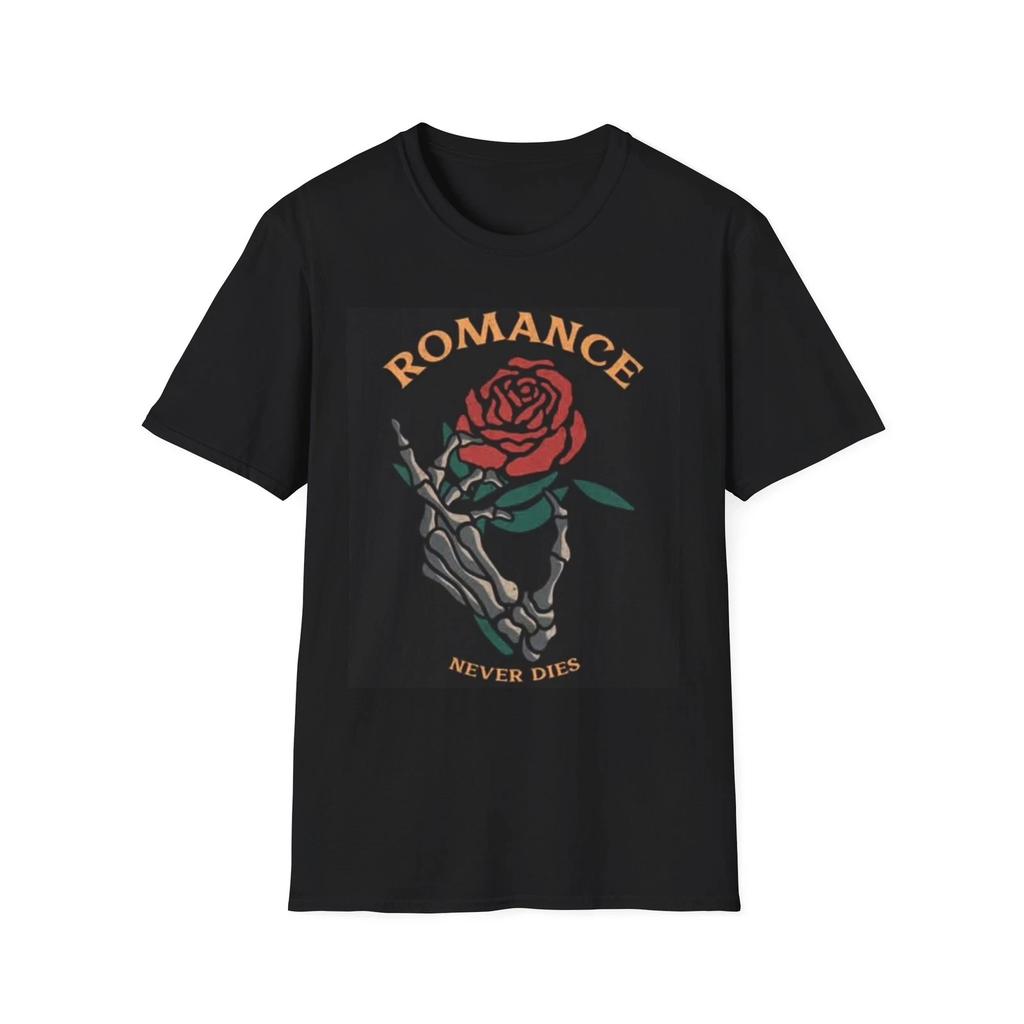 Romance Never Dies Graphic T Shirt Vintage Roses Rock Unisex Softstyle T-Shirt