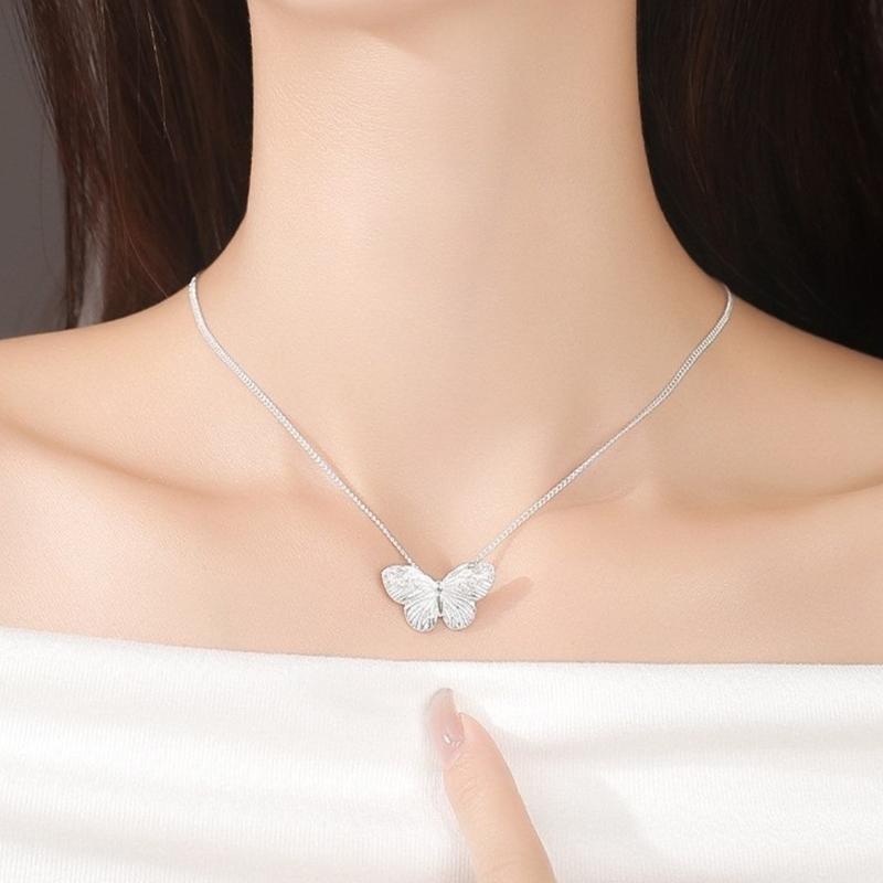 Unique Butterfly Pendant Necklace with Small Size Brushed Texture for Collarbone Chain Sturdy Copper Craft