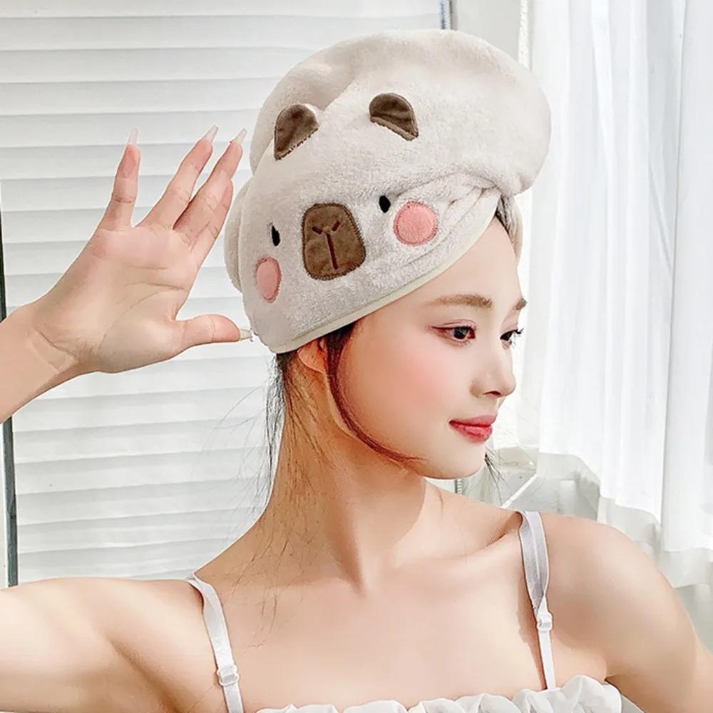 Quick Drying Capybara Dry Hair Cap Combed Cotton Coral Velvet Bathing Cap Capybara Towel  Pool