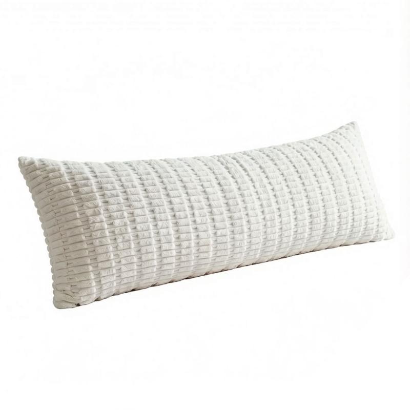 Practical Long Backrest Pillow Cover 53.9 X 20.1 In Ribbed Fabric Reversible Pillowcase for Sofa Bed Rest Area