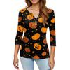 Damen V-Ausschnitt Knopf Halloween Dreiviertelarm T-Shirt Top