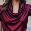 New Summer Swinging Neck Short Sleeve Loose Women's Blouse Fashion Casual Shirts for Women Elegant Solid Color Slim Fit Simple Office Ladies Tops
