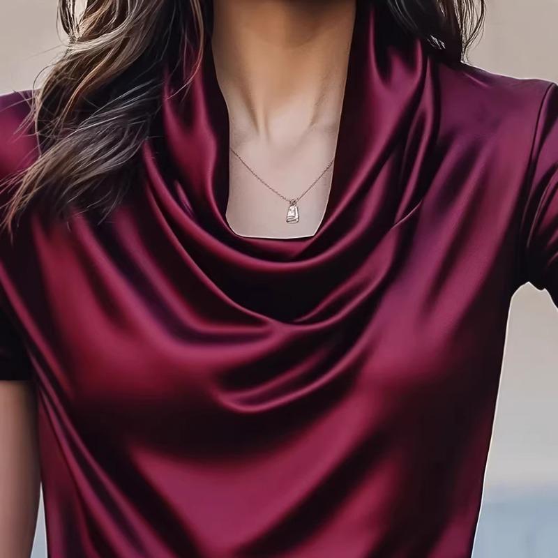 New Summer Swinging Neck Short Sleeve Loose Women's Blouse Fashion Casual Shirts for Women Elegant Solid Color Slim Fit Simple Office Ladies Tops