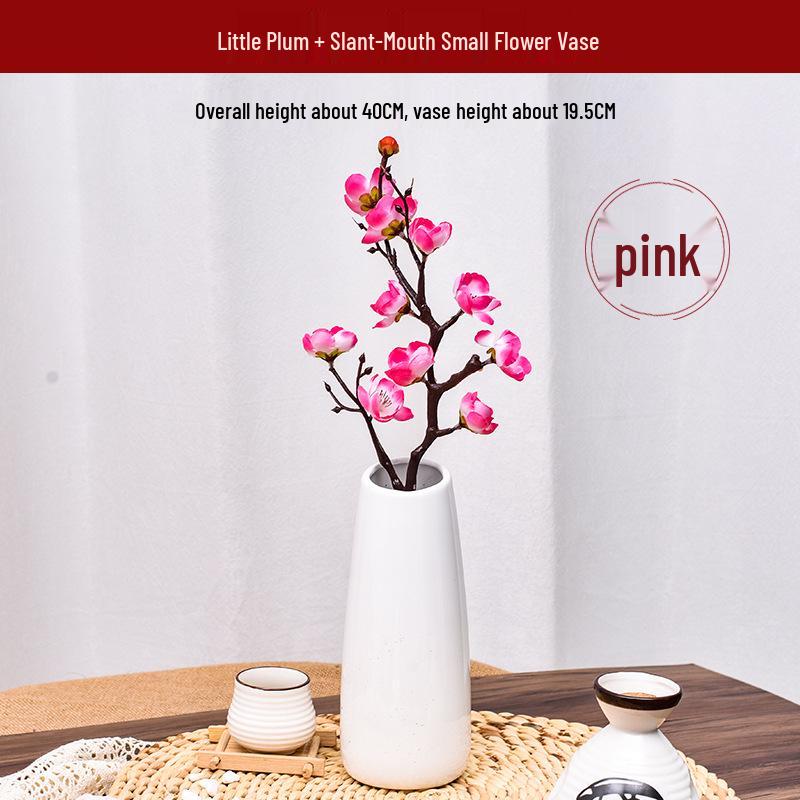Artificial Plum and Peach Blossom Branch Ornament for Living Room - Dried Flowers Bonsai Arrangement In Pot for Indoor Winter Decoration