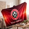 Sheffield United FC Personalized Fleece Blanket With Football Logo, Custom Name Text Soft Warm Home Throw Blanket