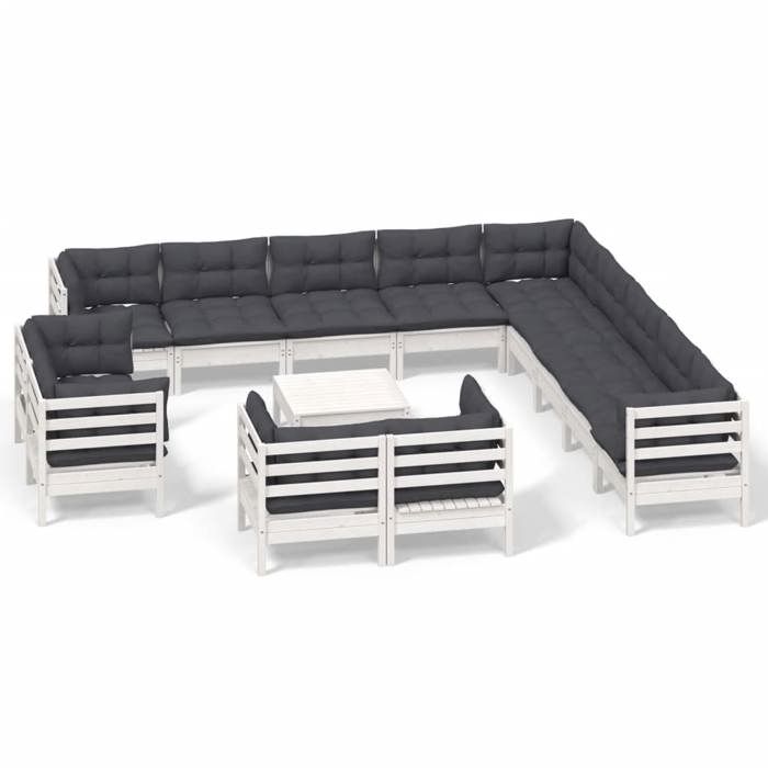 VidaXL Solid Pine Wood Garden Lounge Set 14 Pcs with Cushions Patio Furniture Outdoor Furniture Garden Furniture 3096966