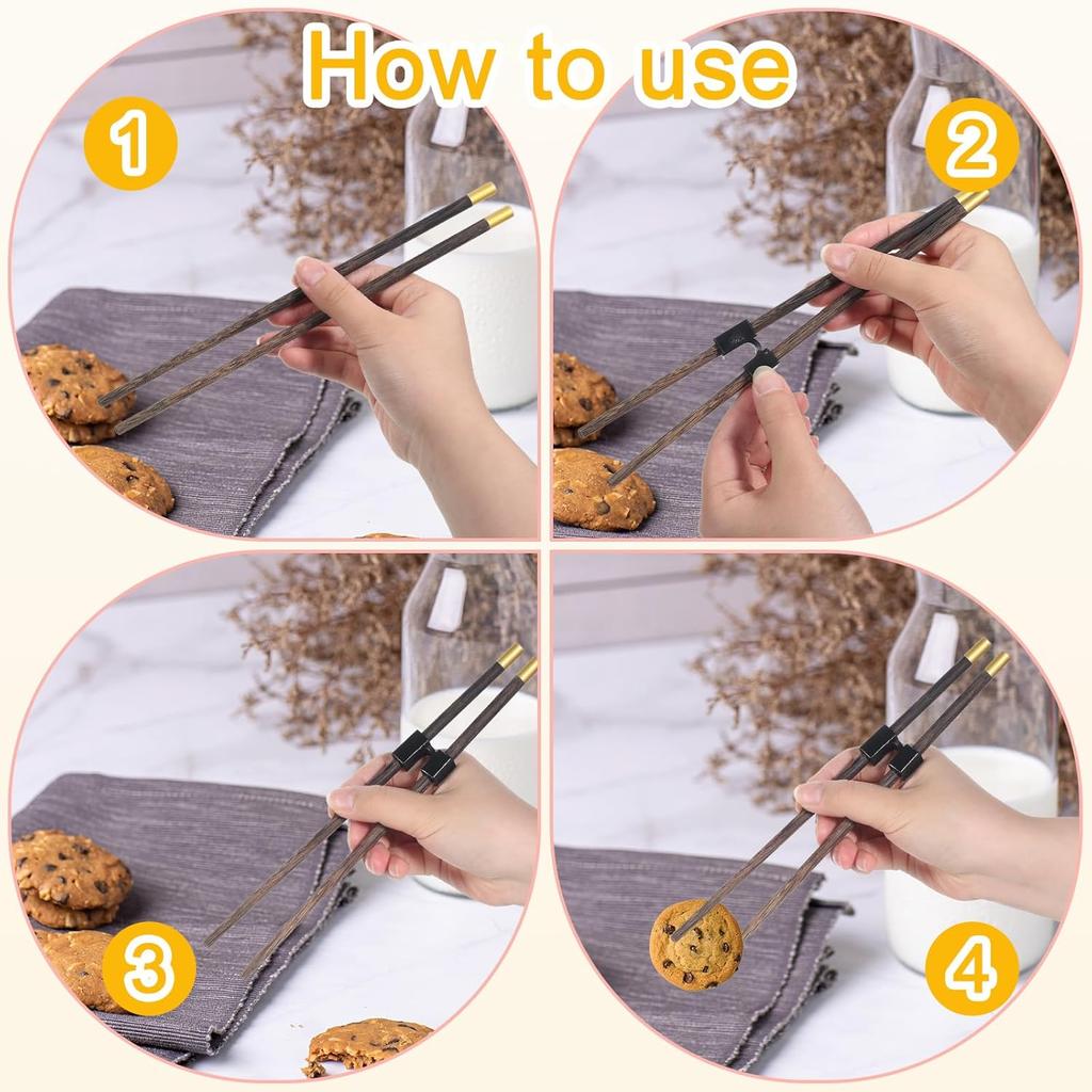 10 Pieces Reble Chopsticks Helpers Black Training Chopstick Hinges Connector Practice Chopsticks for Adults, Kids, Beginners, Trainers or Learners