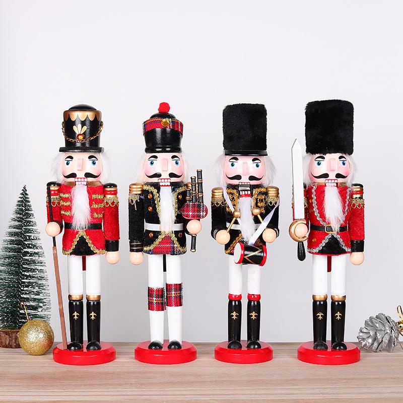 30CM Wooden Nutcracker Christmas Ornament with Cloth Wrap