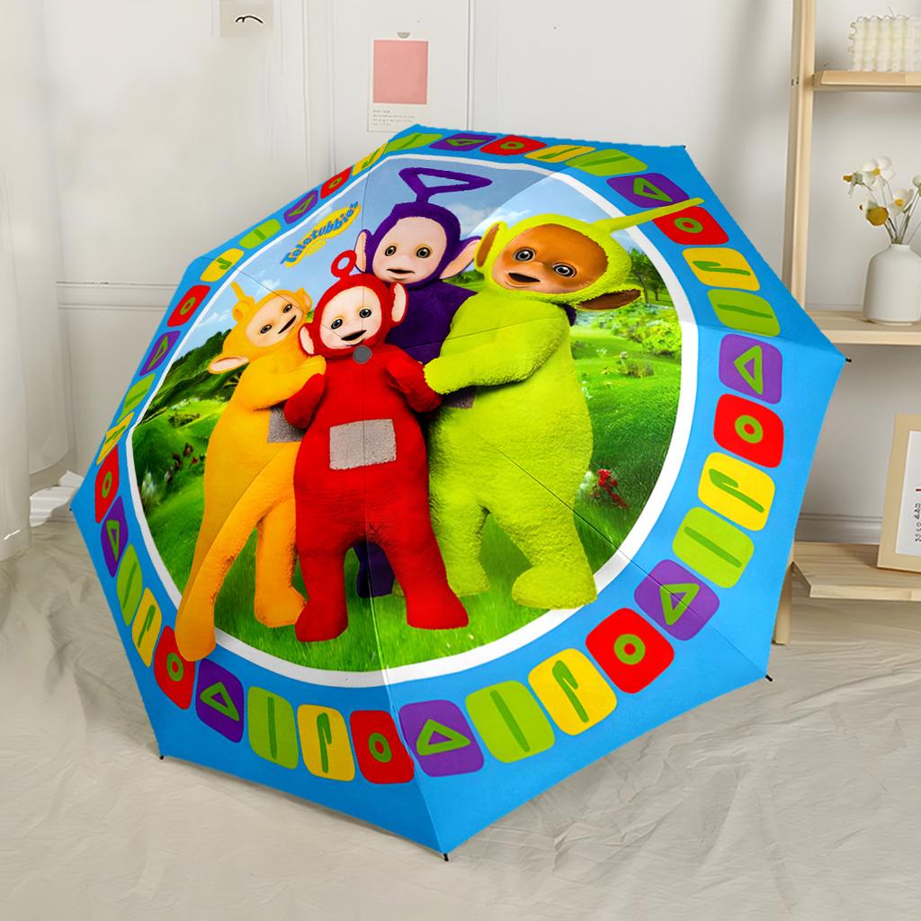Teletubbies Friends Forever Portable Automatic Umbrella Compact 8-Rib Lightweight Durable Plastic & Iron All-Season Umbrella for Travel