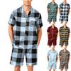 Conjunto de Pijama Masculino de Manga Curta Camisa com Botões e Calça Curta Conjunto Macio Casual para Relaxar e Dormir P ao XXXXL