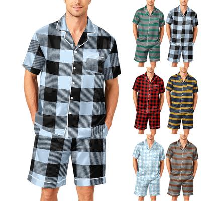 Men's Short Sleeve Pajama Set Button Down Shirt with Short Pants Soft Casual Loungewear Sleepwear Set S To XXXXL