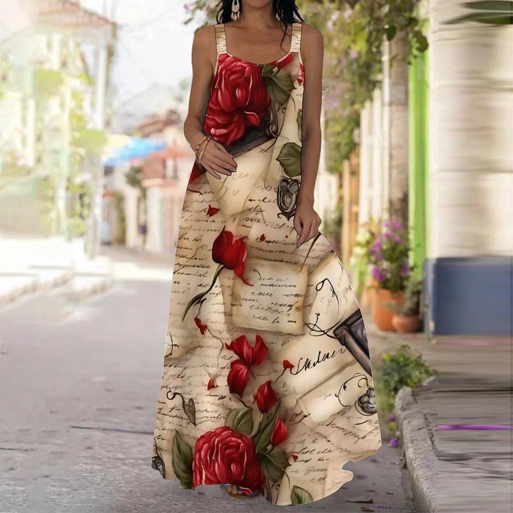 Women's Slip Dress Maxi Long Dress Artistic Fluid Print Dress Spring & Summer Leisure Vacation
