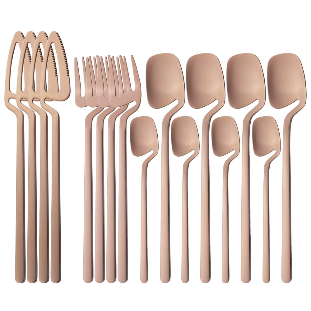 Western 16Pcs Knife Fork Spoon Dinnerware Set Matte 304 Stainless Steel Dinner Cutlery Set Party Kitchen Flatware Tableware