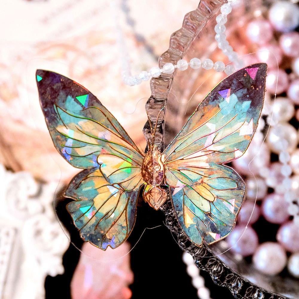 Handmade Butterfly Collage Sticker Decorative Ice Crystal Laser Butterfly Sticker   Scrapbooking
