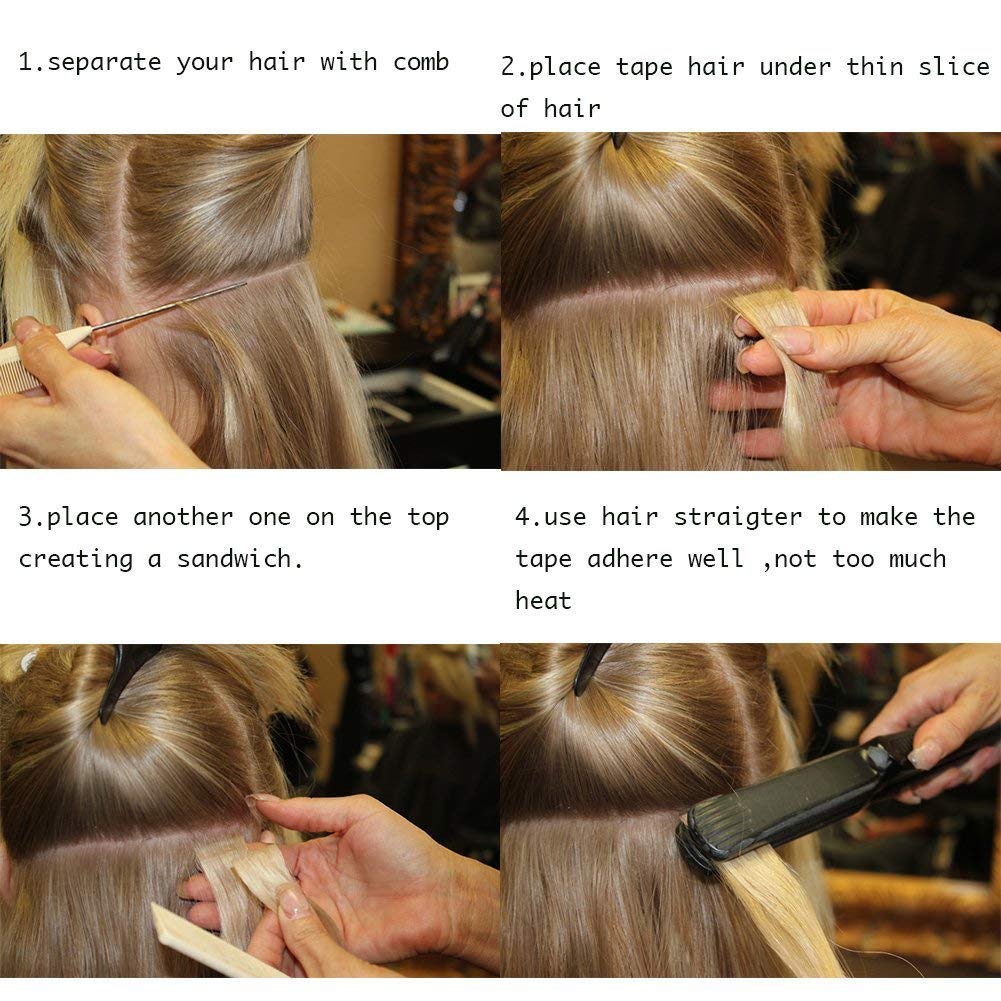 Human Hair Seal Extensions TAPE Hair Remy Extensions Color Wig Extensions 10pcs [ALISY] (16inch, 8#)