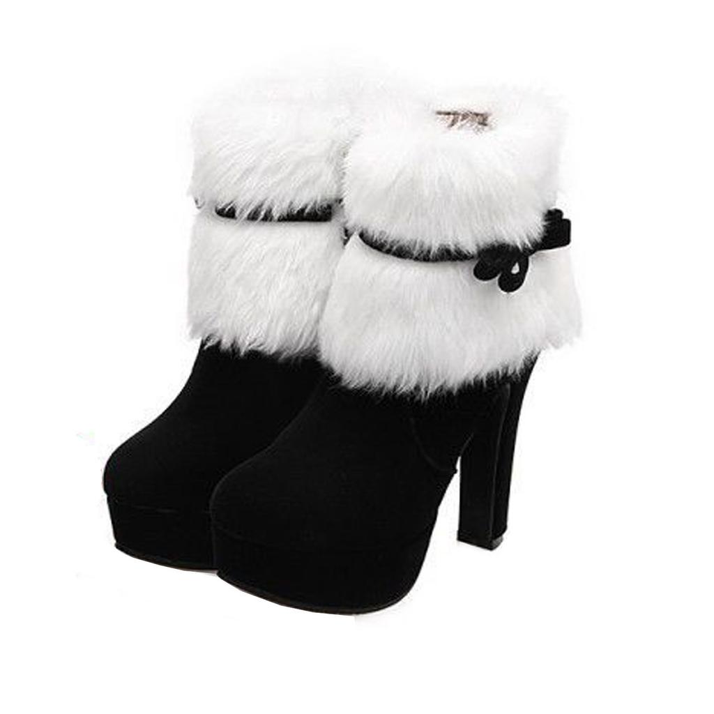 Christmas Winter Suede High Heels Thick Heel Side Zipper Ladies Short Boots