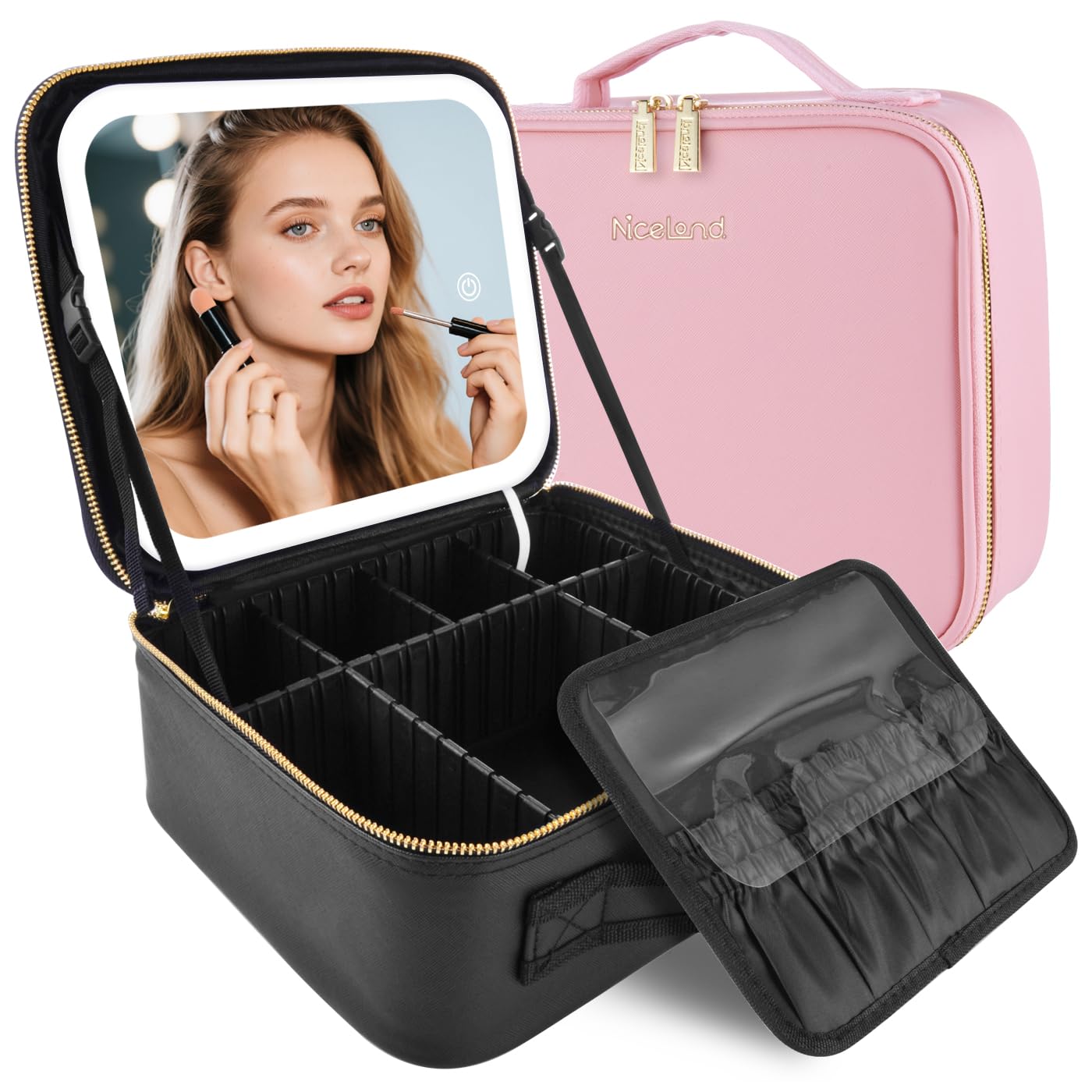 

LunarCorky Makeup Box with LED Stylish Cosmetic Makeup Storage Cosmetic Storage Box with Adjustable Handheld Cosmetic Storage Large Capacity Makeup