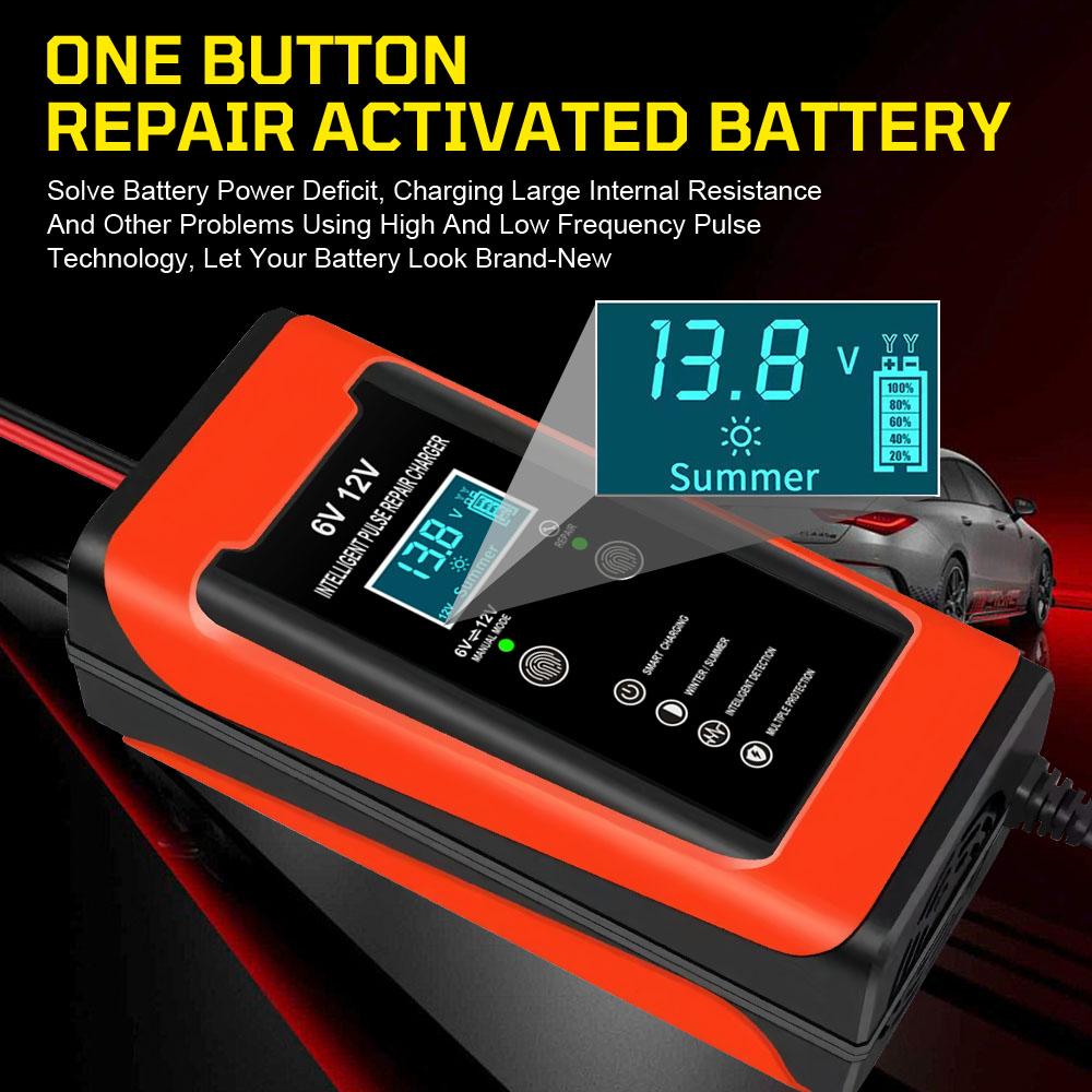 6A 12V Digital Chargers Car Battery Maintenance Smart Pulse Repair Storage Cell Lead Acid Batteries Chargers For Boat Motorcycle