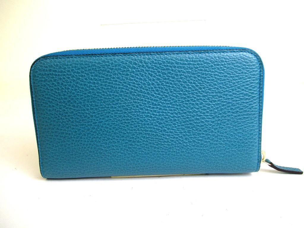 Authentic GUCCI Interlocking G Gold H/W Turquoise Blue Leather Round Zip Wallet #b271  Open box