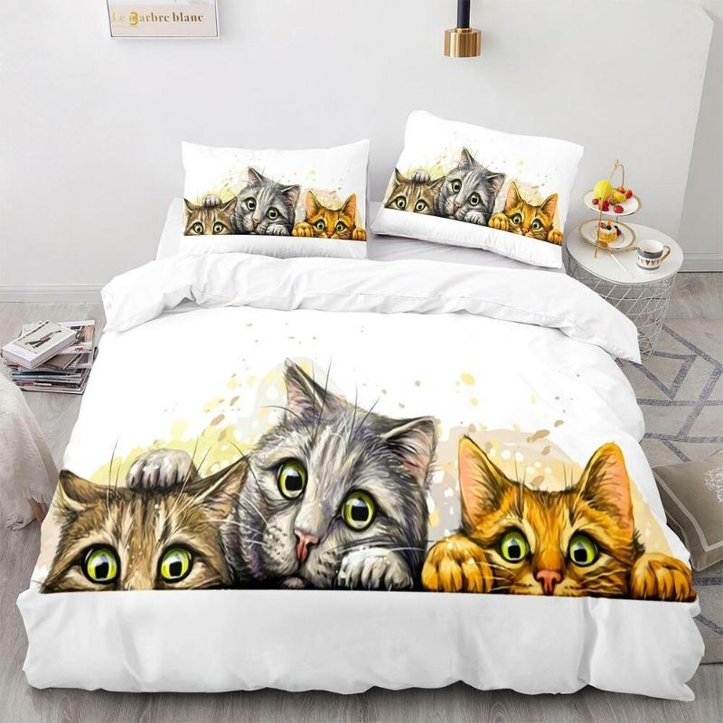 Cartoon Pet Cat Pattern Bedding Kit Quilt Cover Pillowcase Single and Twin Bed Large Size Large Size Adult and Teenager Gift