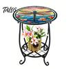 Mesa Lateral Externa Talos, Redonda Pequena Mosaico Pássaro Borboleta Acento de Pátio, Mesa de Apoio para Plantas Café Chá Interna para Quintal Varanda Jardim Sala de Estar, Quarto
