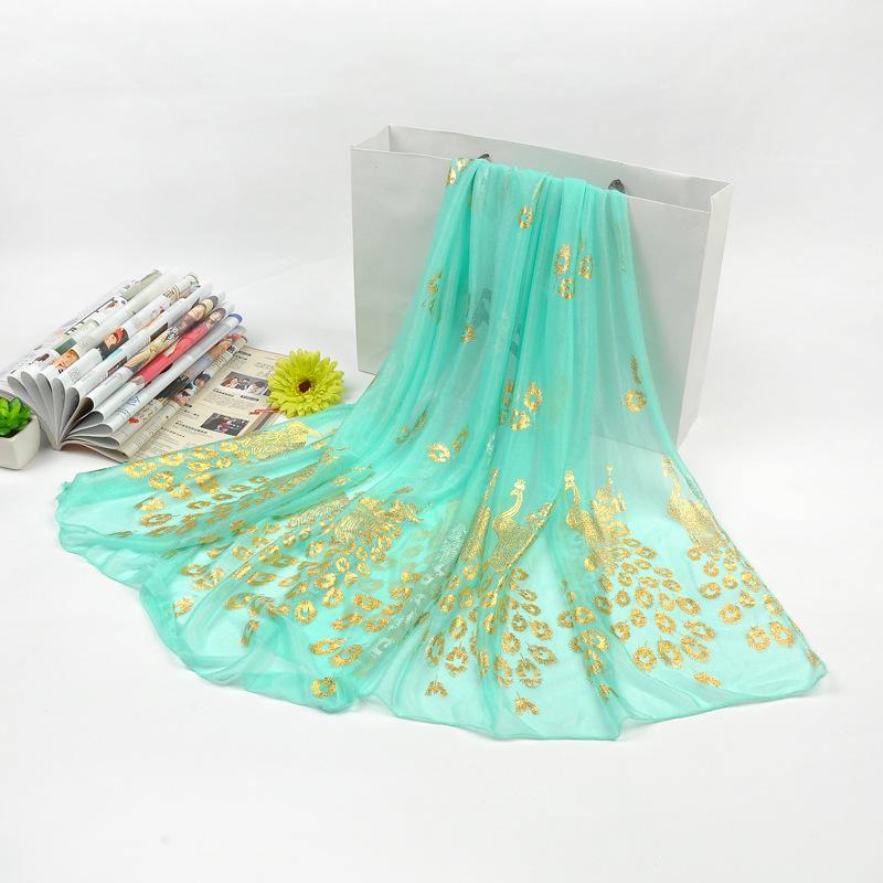 Autumn Silk Scarf: Candy Colors, Peacock Gold Stamping, Sunflower Design, Long Versatile Neck Wrap