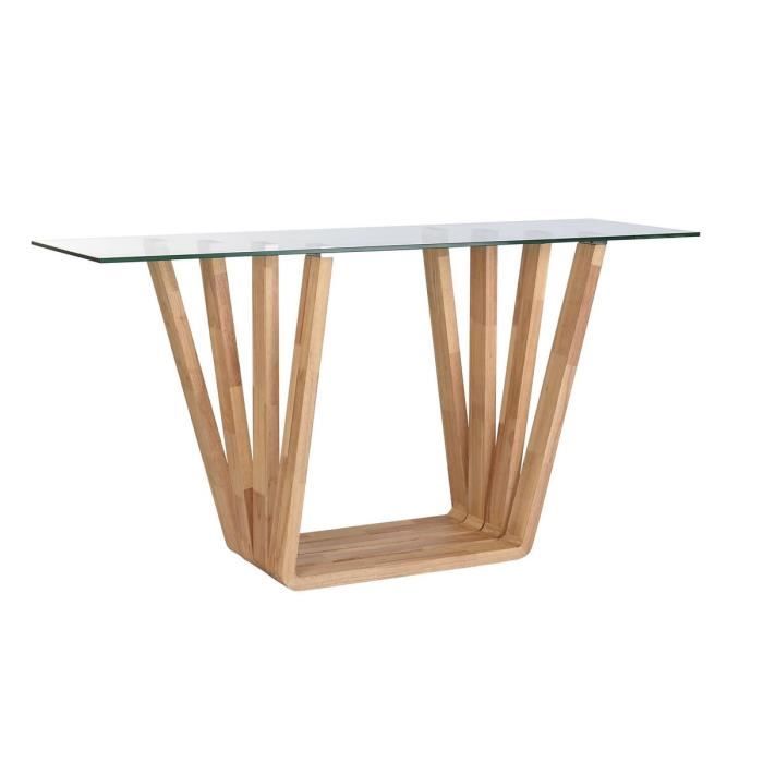 Console - Noyer - Verre Marron Transparent - 145x45x75 cm - Design Contemporain - Meuble d'Entrée