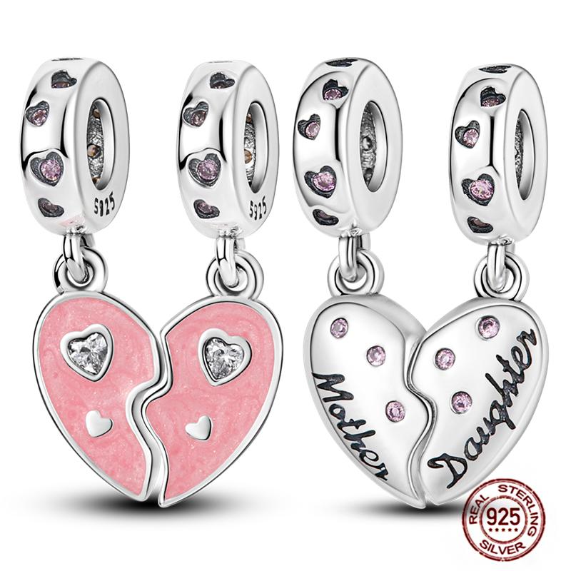 Copper Charms Great Love Mother Family Sister Pink Heart Tulip Cha Beads Fit Original Bracelet Diy Mother'S Day Jewelry Gift