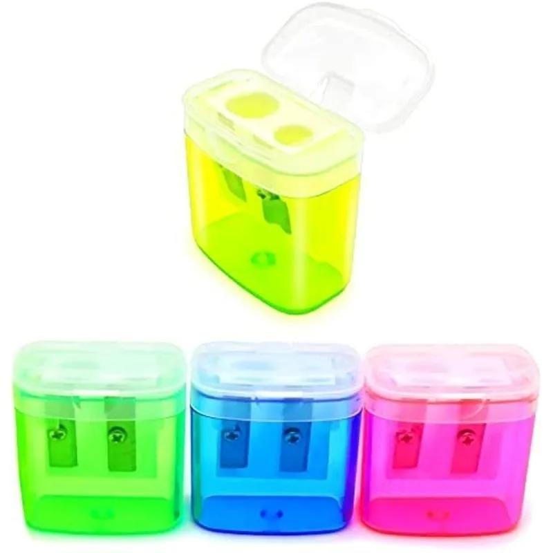 1pc Plastic Pencil Sharpener, Mini Student Stationery, Double Hole Pencil Sharpener, Simple and Practical