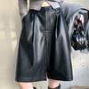 Women's Petite Fall Winter High Waisted Loose Wide Leg Knee-Length Straight Leg PU Leather Shorts Mini Shorts Versatile Slim Fit Hot Pants