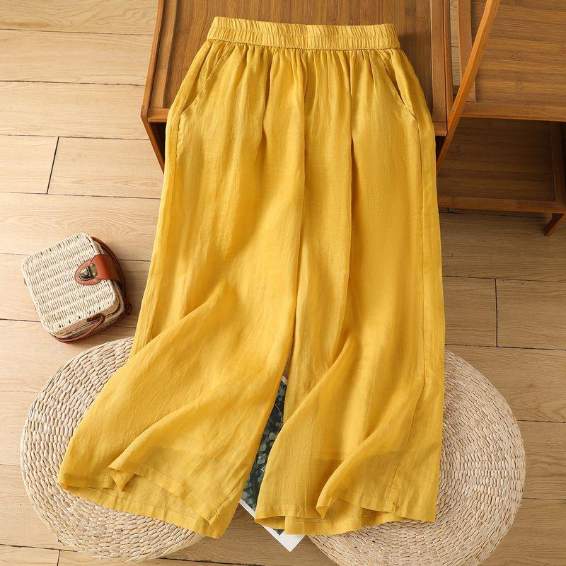 

Plus Size Women s Clothing Chubby Girl Retro Art Elastic-Waist High Waist Commute Leisure Fashion Youthful-Looking Loose Loose Pants 6 Colors Size 5 Yellow XL