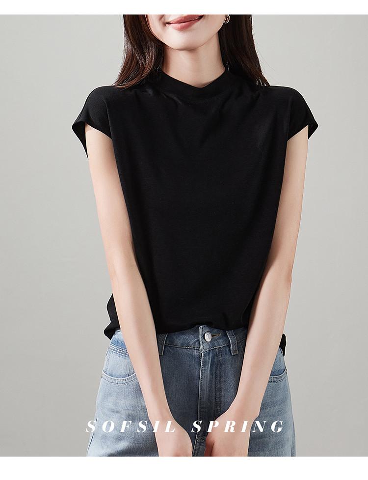 Half high neck short sleeved t-shirt for women in 2026 spring fashion, versatile and slimming, solid color interior top