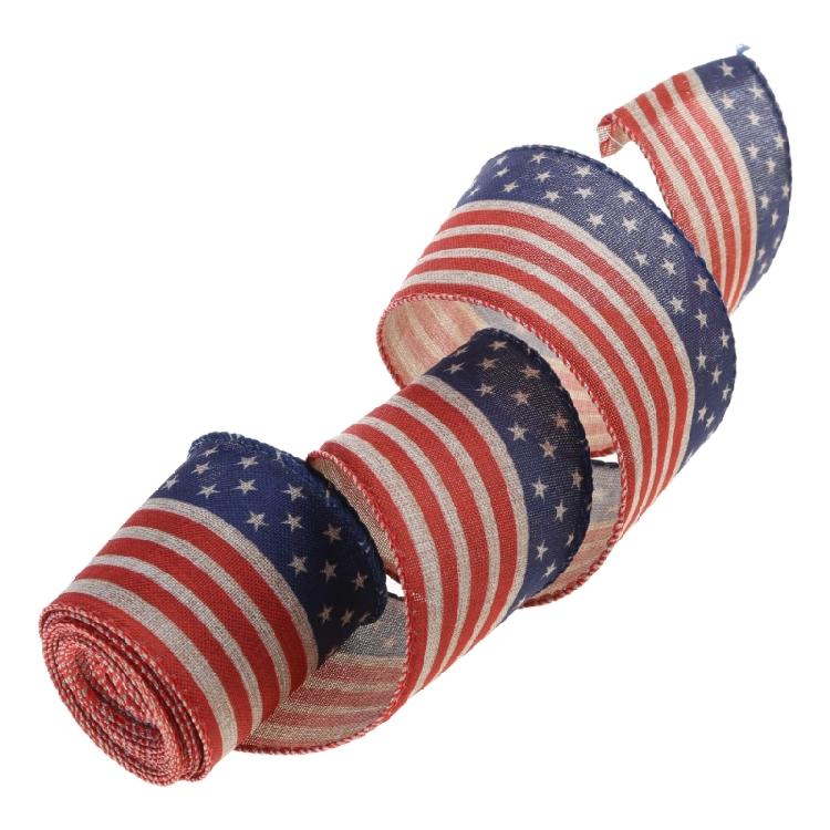 USA Wire Ribbon American Flag Ribbon for Wreaths, Memorials Day Creative Gifts