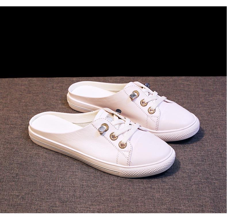 2025 Korean Style Women's White Genuine Leather Flat Casual Shoes