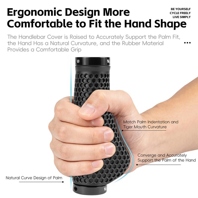 WEST BIKING Bike Grips 3D Honeycomb Cushioning Ergonomic Anti-slip Aluminum Locking Ring Universal Waterproof MTB Bike Comfortab