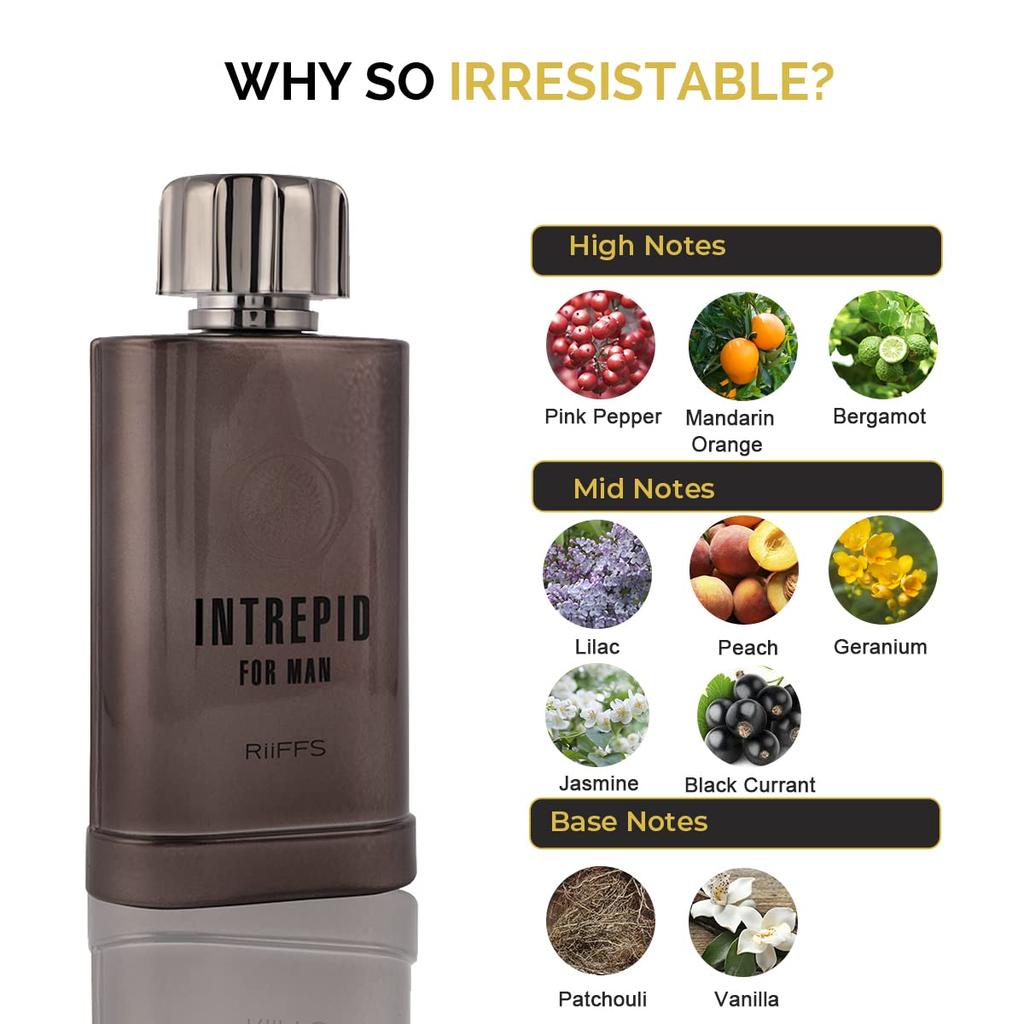 RiiFFS Intrepid Imported Long Lasting 100ml Men Perfume, Citrus, Floral & Sweet, Soothing Fragrance