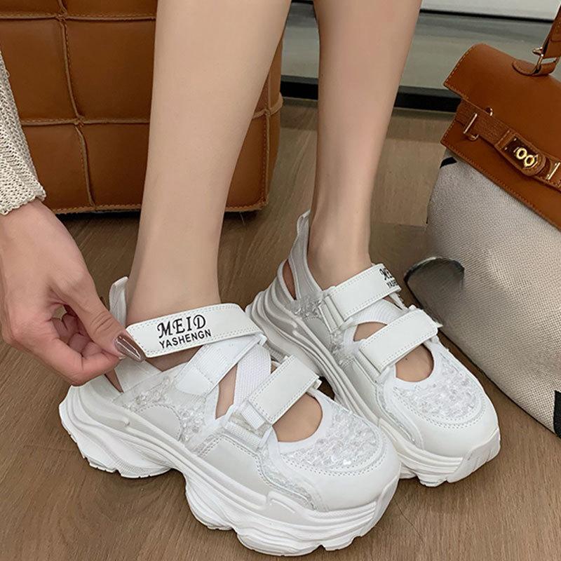 Baotou Sports Sandals Women's Hole Shoes Summer New Hollow Breathable Thick Sole Heightening Casual Dad Shoes