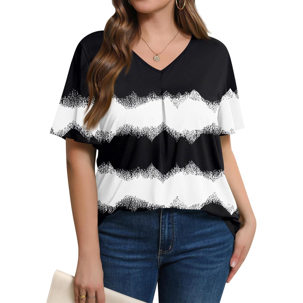 Women's Plus Size Fashionable Casual Loose-Fit Short Sleeve Elegant V Neck Blouse For Work