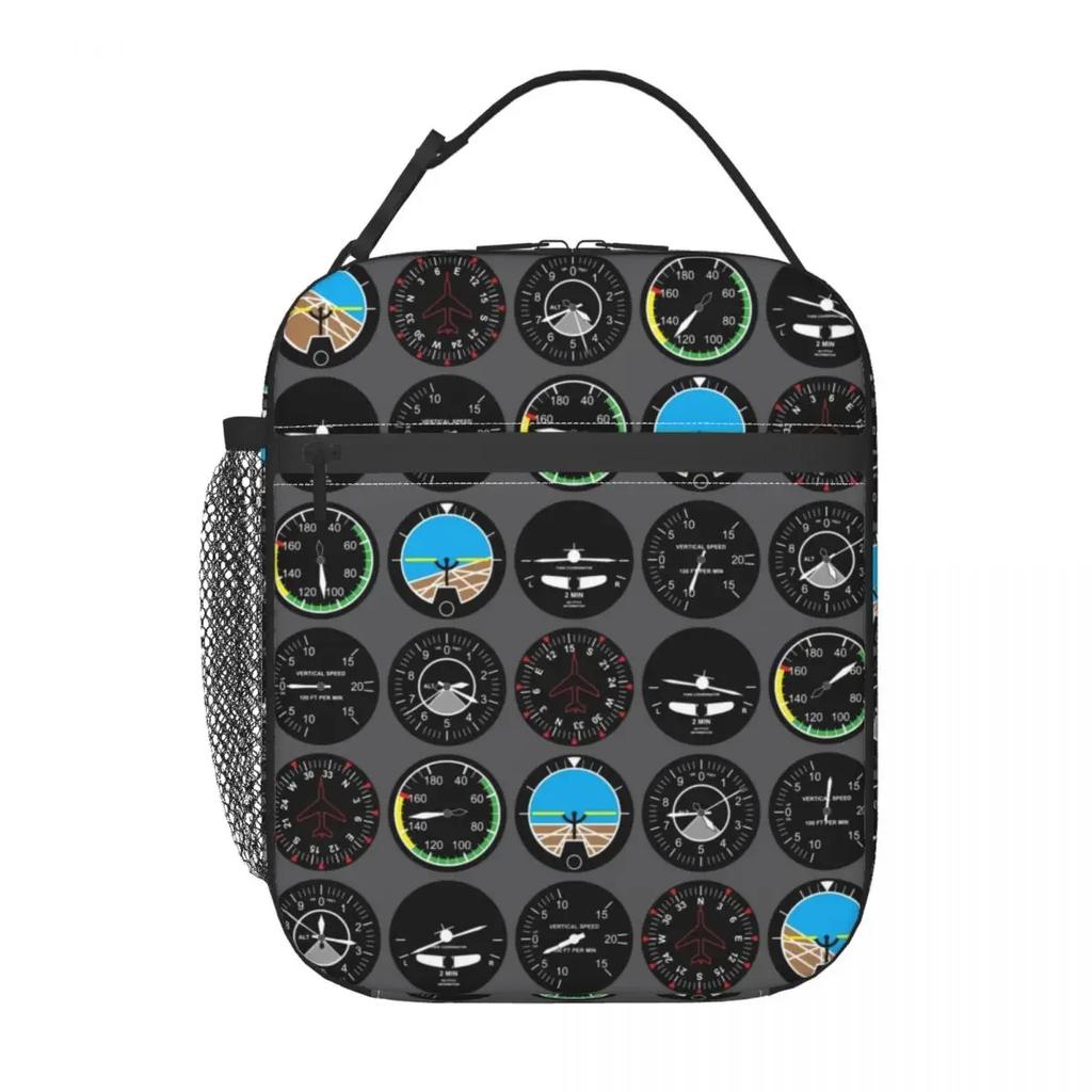 Aviation Airplane Flight Instruments Insulated Lunch Bag Leakproof Aircraft Aviator Plane Cooler Thermal Lunch Box Office