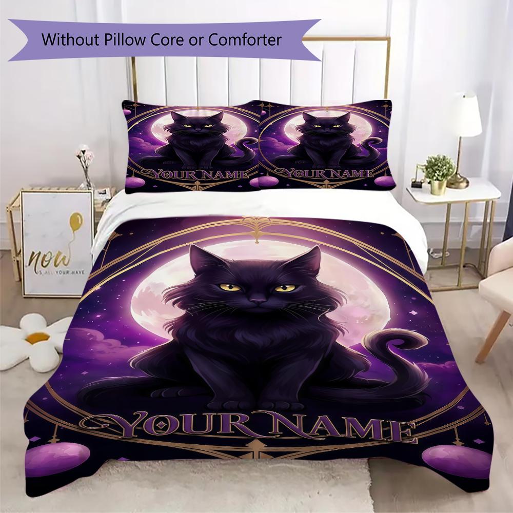 Custom Name Black Cat Majesty Bedding,Quilt Set Quilt Cover Pillowcase Home Birthday Gift(1 * duvet cover + 2 * pillowcase, without core)_lx
