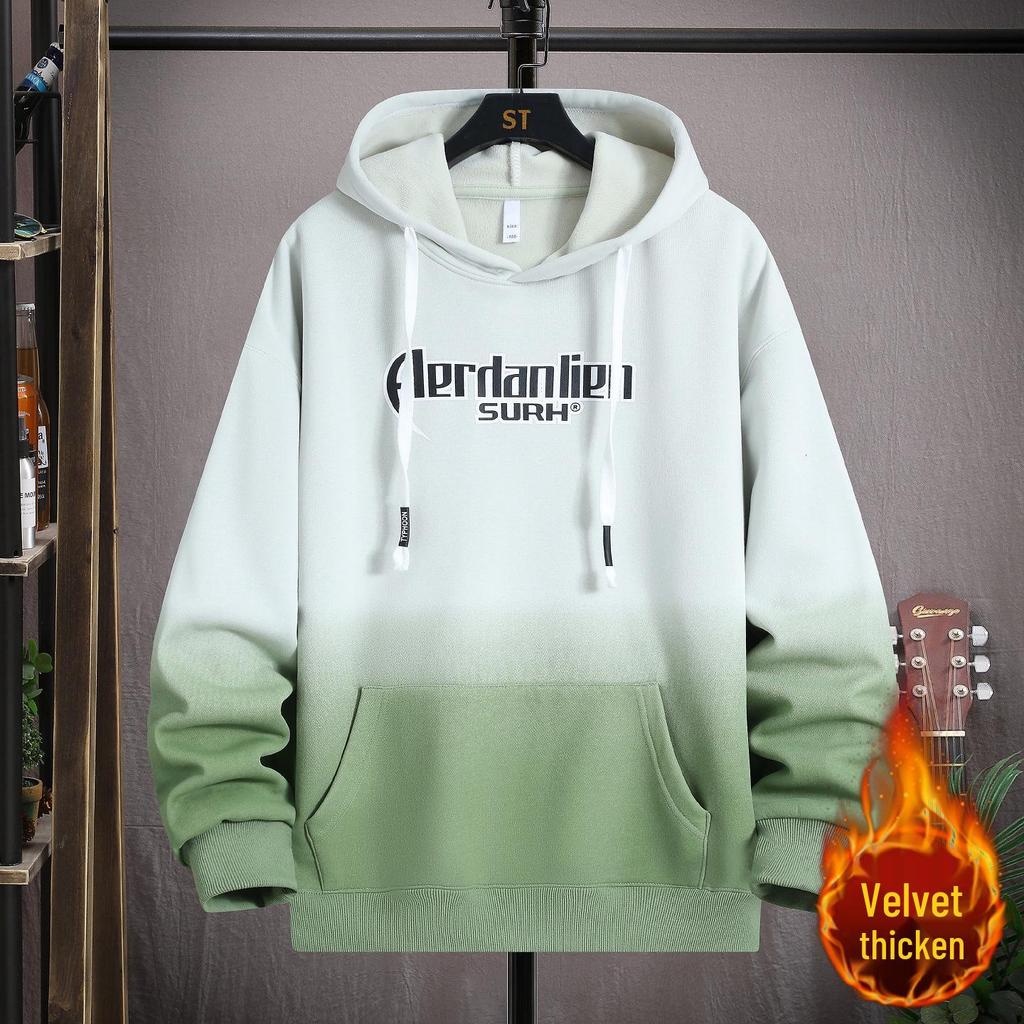 Gradient Color Block Hooded Sweatshirt for Boys, Junior High & High School Students - Plus Velvet, Thickened, Autumn/Winter Outerwear for Teens