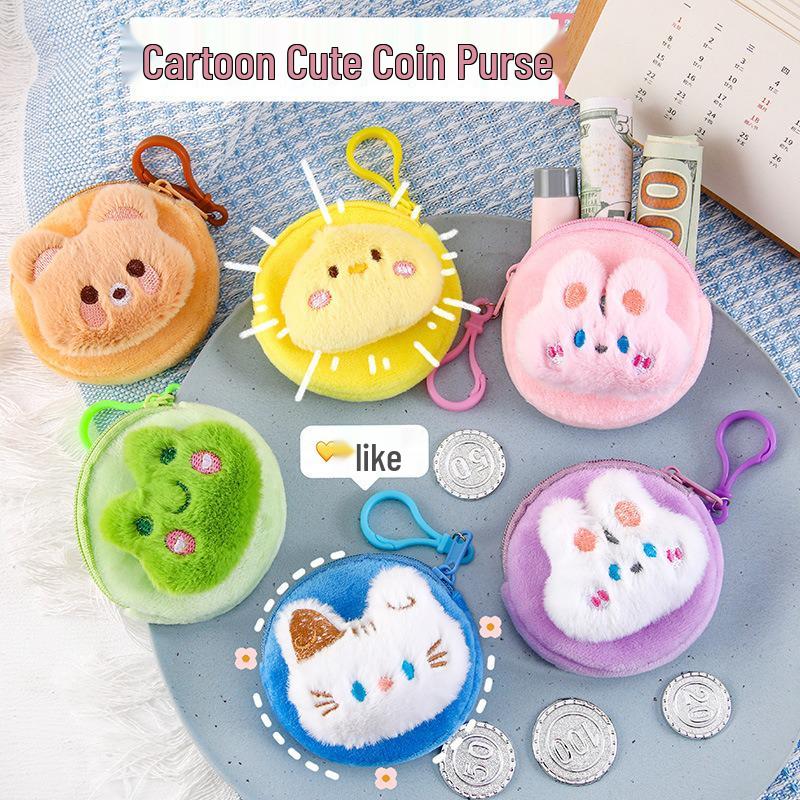 Cartoon Plush Coin Purse: Cute Portable Mini Bag for Earphones and Accessories